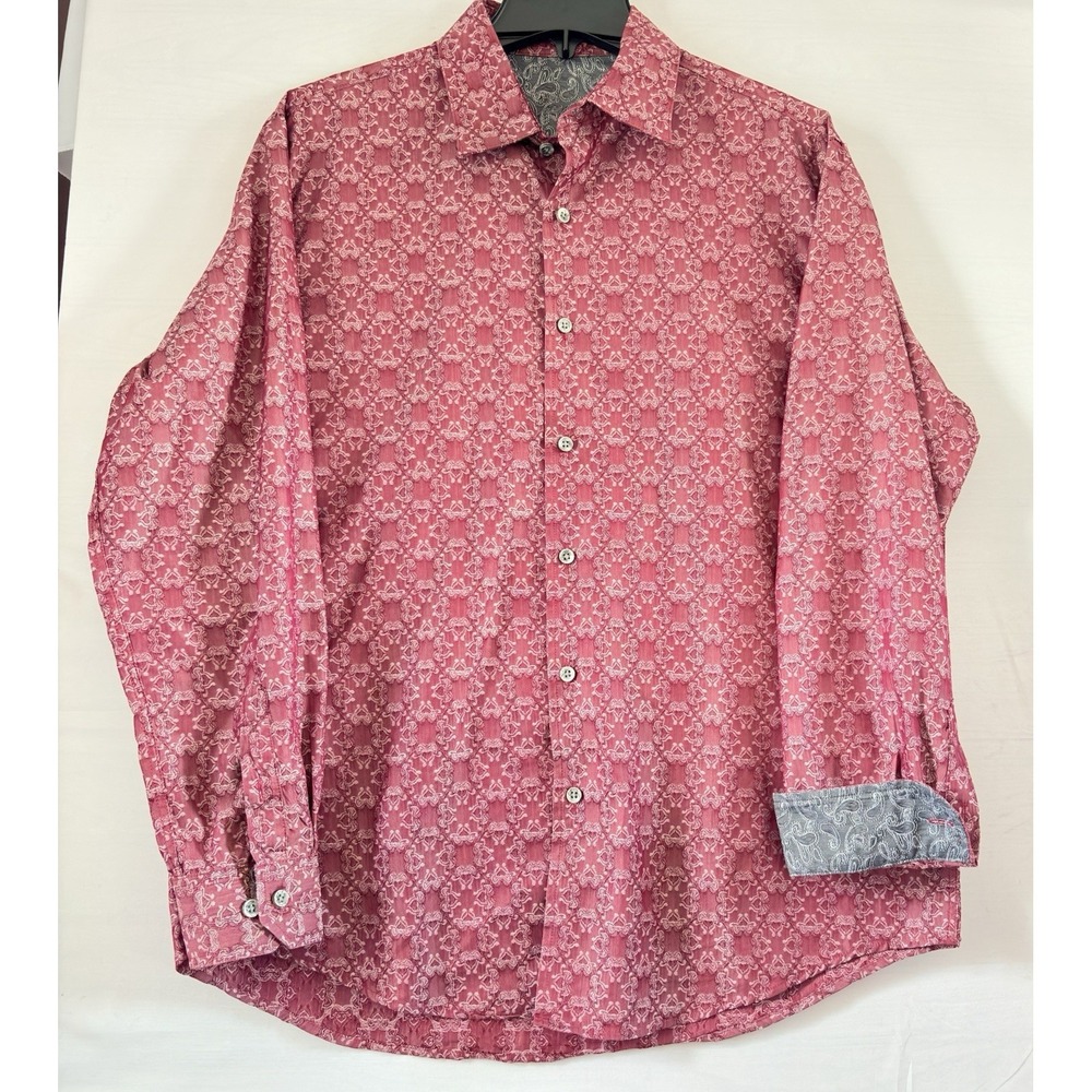 Tasso Elba Mens Casual Button Down Shirt Long Sleeve Burgundy Large‎